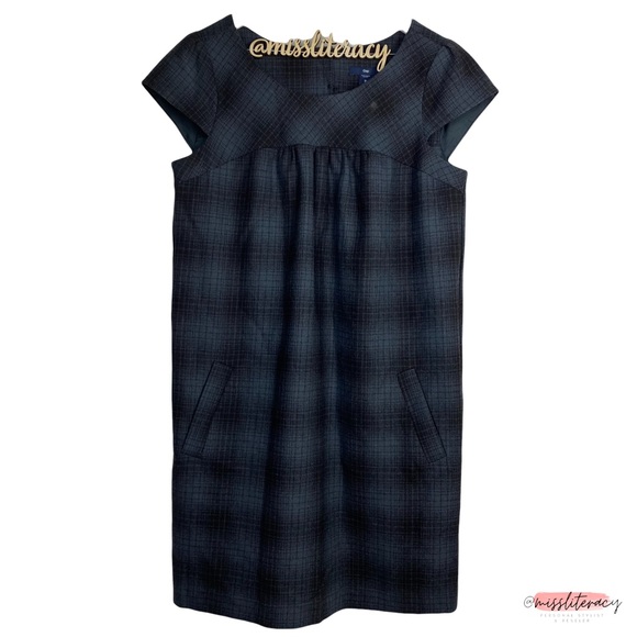 GAP Women’s Blue Black Plaid Short-sleeve A-Line Shift Mini Dress [Size XS] - Picture 10 of 14